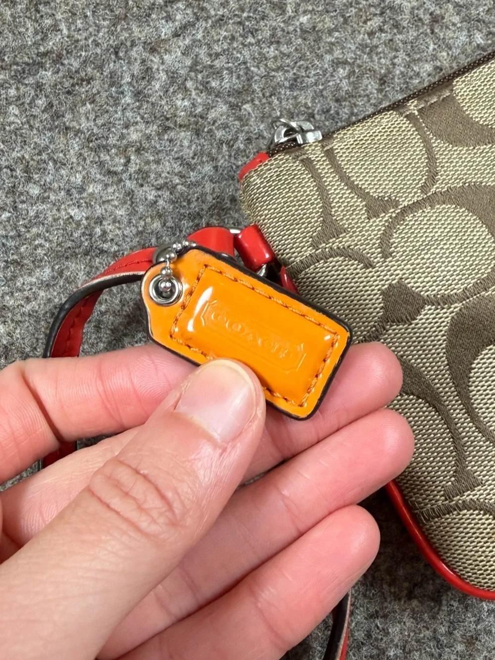 Coach‎ Canvas Signature Monogram Wristlet Zip Wallet Red Patent Leather Trim Y2K